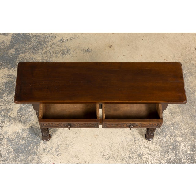 Early 20th Century Spanish Walnut Console Table With Barley Twist Legs For Sale - Image 4 of 18