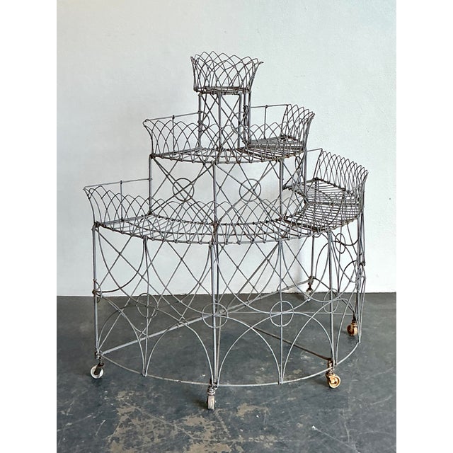 Metal Vintage Trellis Wrought Iron Plant Stand For Sale - Image 7 of 12