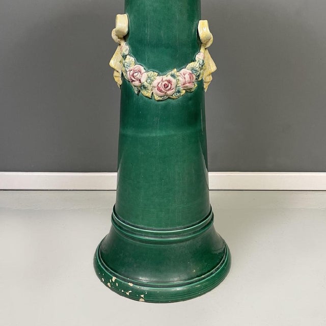 Gold Italian Imperial Style Green Ceramic Columns, 1930s, Set of 2 For Sale - Image 8 of 17