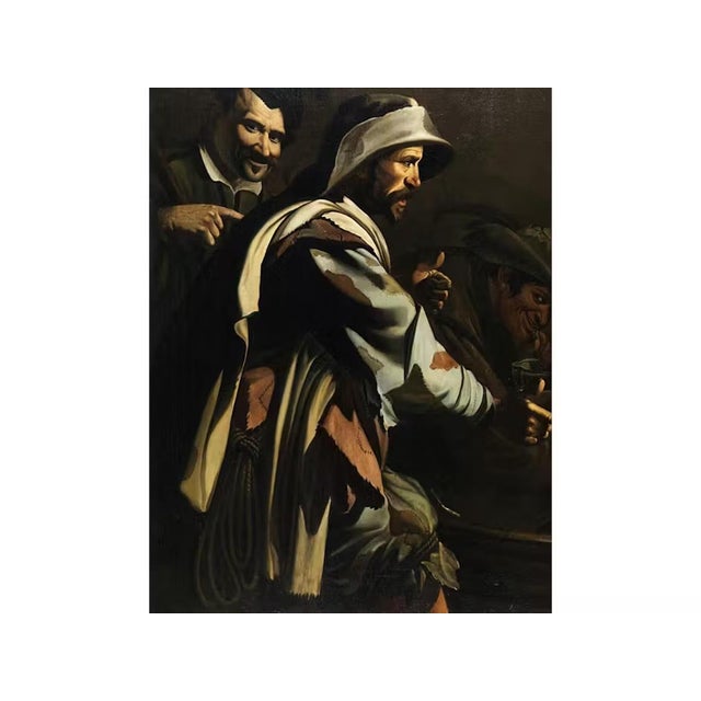 17th Century Master of the Flagellation of Cesena, The Morra Players, 1620, Oil on Canvas, Framed For Sale - Image 5 of 11