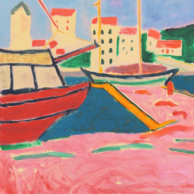 Expressionism 'Port De Vendres', a Large and Lyrical, Post-Impressionist View of This Picturesque Harbor on the Côte Vermeille in the South of France For Sale - Image 3 of 7