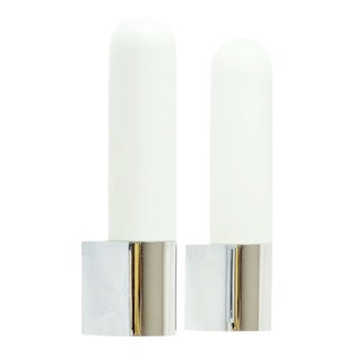 Vintage Opaline Glass and Chrome Sconces from Limburg, Germany, 1970s, Set of 2 For Sale