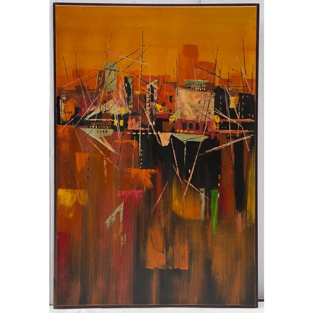 Textile Large Scale Mid-Century Modern Framed & Signed Abstract Seascape Oil on Canvas Painting For Sale - Image 7 of 12