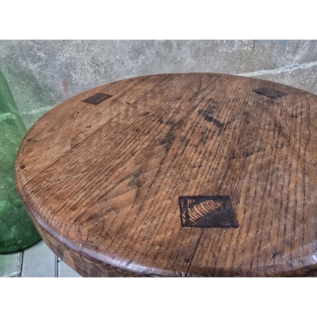 Wood Brutalist Round Oak Coffee Table, 1970s For Sale - Image 7 of 9