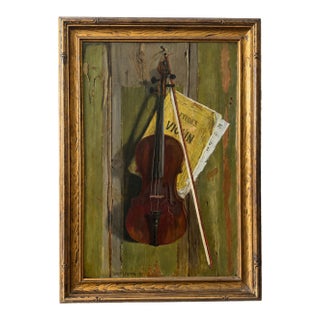 Charles E. Proctor (American, 1866–1950) Trompe-L’Œil Still Life With Violin For Sale
