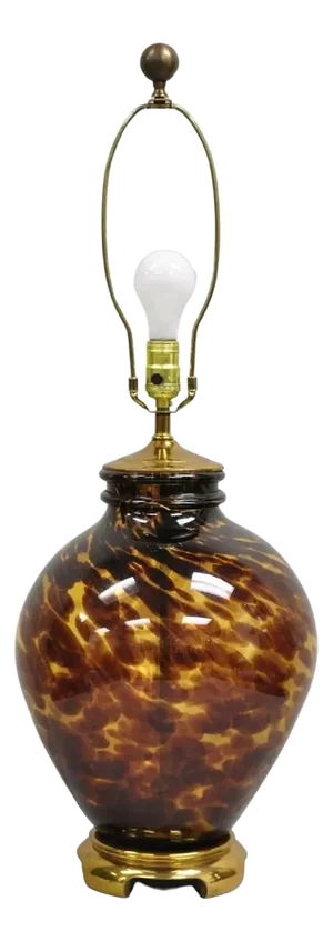 Vintage Chinoiserie Hollywood Regency Tortoise Shell Blown Glass Table Lamp