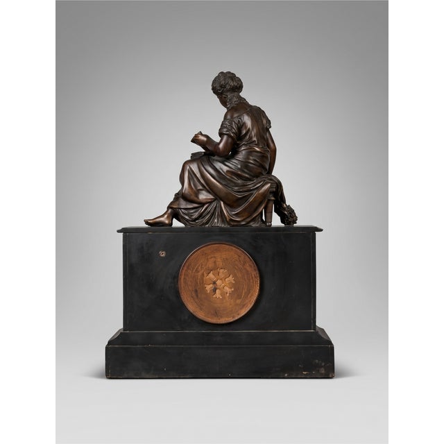 Napoleon III Euterpe Mantel Clock in Patinated Spelter by Japy Frères, 19th Century For Sale - Image 4 of 18