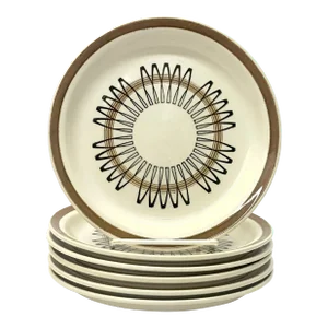 Vintage Ceramic Side Plates With Dynamic Graphic ‘Spirograph’ Motif - Set of 6