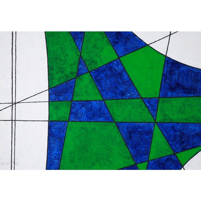 1990s Abstract Geometric Composition in Green, Blue, and White by Robert William Hinds For Sale - Image 5 of 9