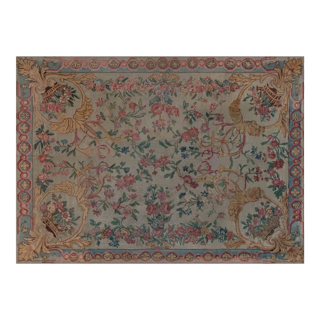 Antique French Savonnerie Botanical Fragment Rug For Sale