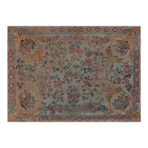 Antique French Savonnerie Botanical Fragment Rug