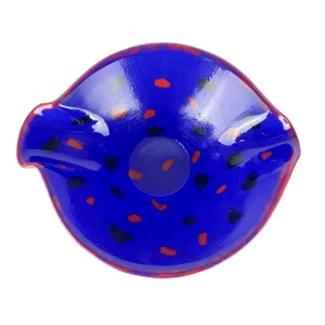 Vintage Mid-Century Modern Handmade Art Glass Bright Blue Red Black Batter Bowl