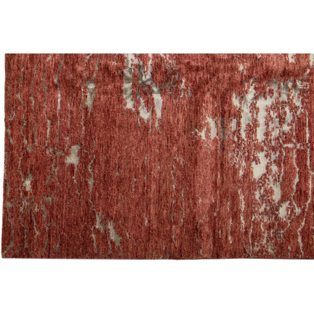 2010s Handmade Abstract Copper Modern Wool & Silk Rug For Sale - Image 4 of 7