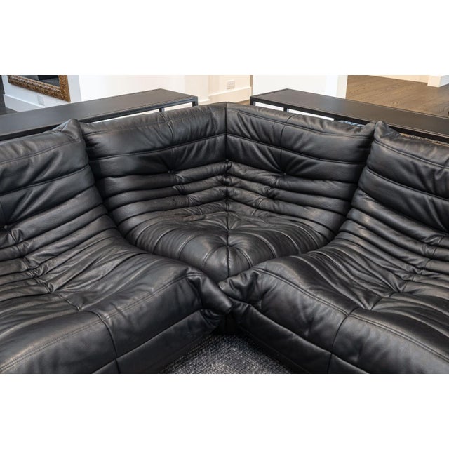 Ligne Roset Michel Ducaroy for Ligne Roset Togo 4pc Black Leather Modular Sofa Set For Sale - Image 4 of 9