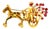 Mid 20th Century 14k Gold Carriage Horse Brooch Antique With Rubies and Movable Wheels For Sale