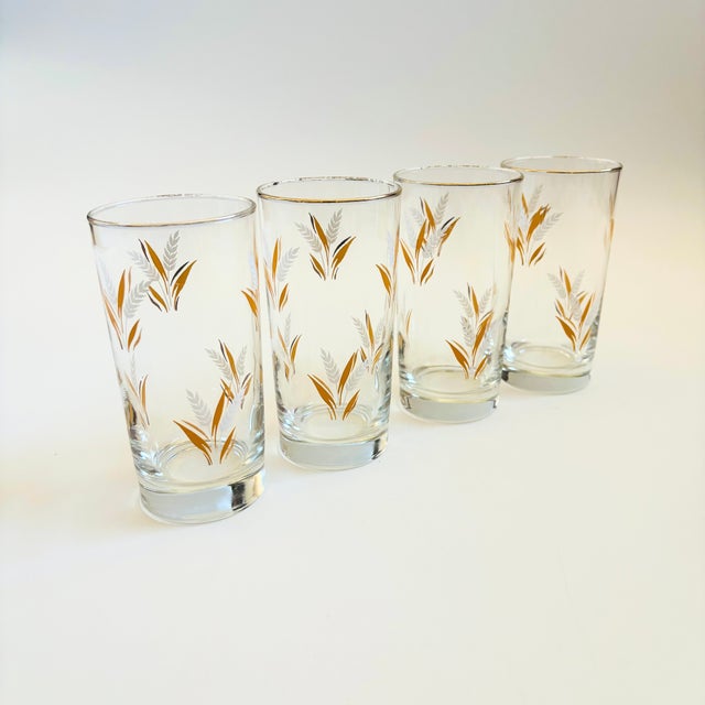 Vintage Gold Rimmed Wheat Tumblers - Set of 4 For Sale - Image 4 of 9