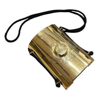 A 1980s Extravagant Brass, Leather and Black Rope Italian Minaudière For Sale