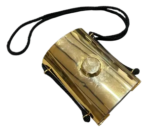 A 1980s Extravagant Brass, Leather and Black Rope Italian Minaudière