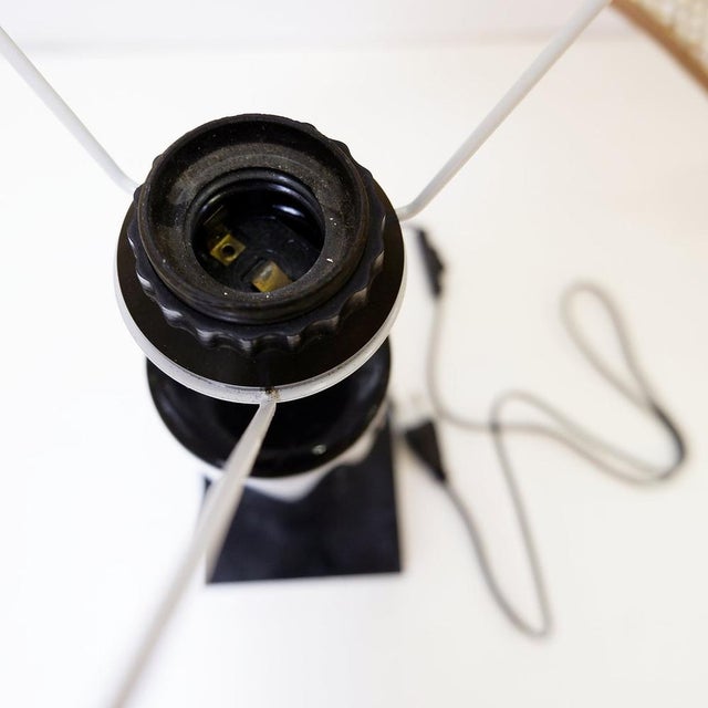Table Lamp in Black Marble and Natural Raffia Lampshade For Sale - Image 4 of 12