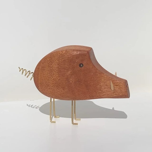 Mid-Century Modern Mahogany Wild Boar Mid Century Modern Style Figurine Jacob Hermann Style Danish Modern For Sale - Image 3 of 11