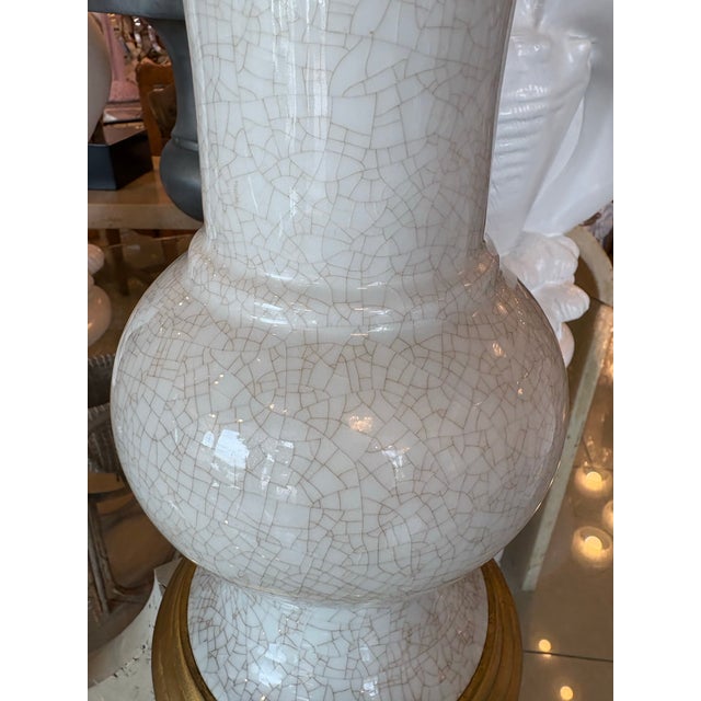 Vintage Palm Beach Crackle Glaze Porcelain & Brass Table Lamps Newly Wired - a Pair For Sale - Image 9 of 12