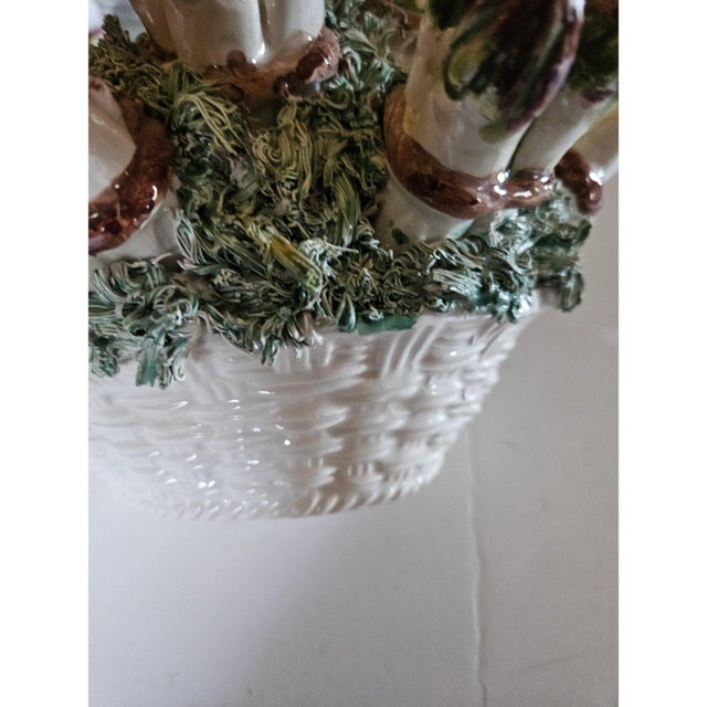 Stylish and Unusual Italian Majolica Centerpiece of Asparagus Sitting in a Basket of Moss For Sale In Philadelphia - Image 6 of 6