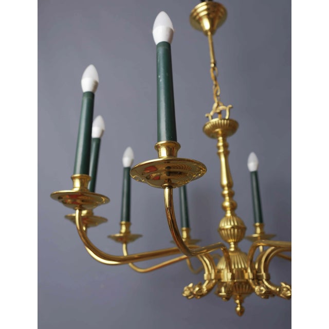 Empire Brass Ten-Arm Chandelier, France, 1970 For Sale - Image 12 of 16