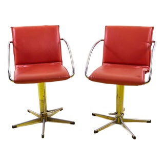 Red Faux Leather Office Chairs, Set of 2 For Sale