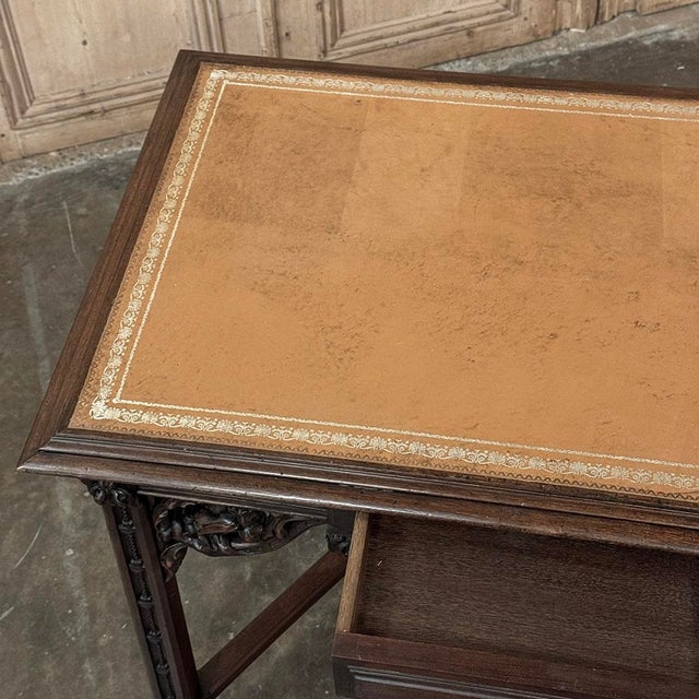19th Century French Gothic Walnut Writing Desk With Leather Top For Sale - Image 18 of 18