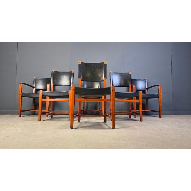 Vintage Spanish Leather and Wood Dining Chairs, 1970s, Set of 6 For Sale - Image 11 of 16