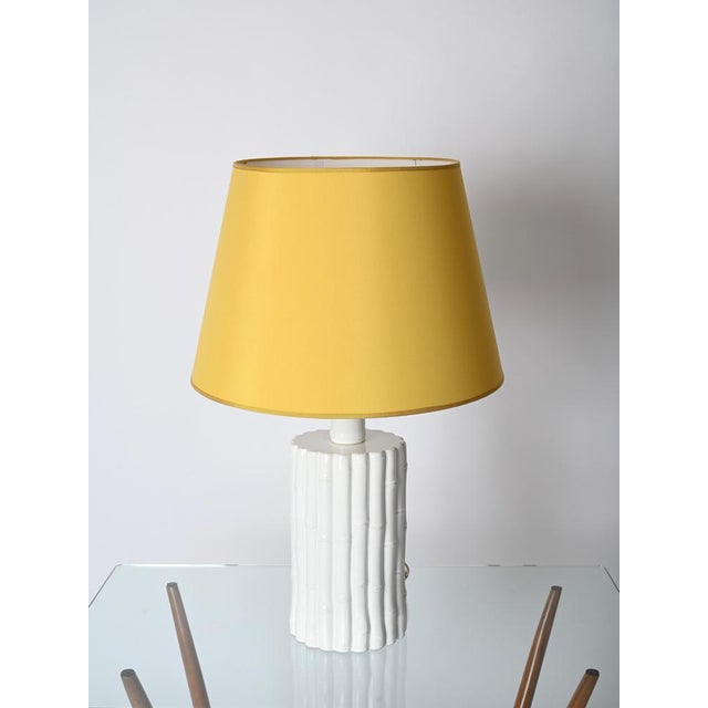 Vintage Italian Faux Bamboo and White Ceramic Table Lamp by Tommaso Barbi, 1970s For Sale - Image 6 of 16