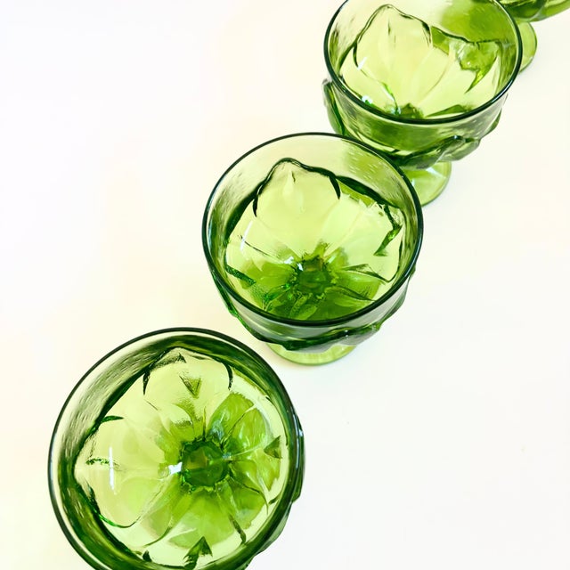 Green 1970s Mid Century Modern Green Textured Coupe Cocktail Glasses - "Green Cabaret" by Tiffin Franciscan - Set of 5 For Sale - Image 8 of 9