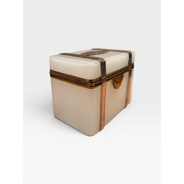 French Opaline Glass Box Mounted in Brass and Sterling Silver, Circa 1900 For Sale - Image 4 of 5