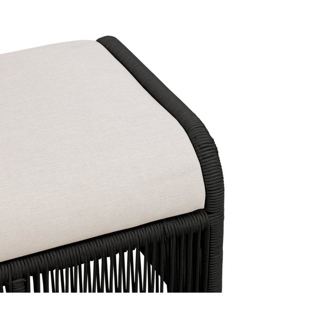 Black Alpine Teak Wood Outdoor Ottoman With Black - Rope Design For Sale - Image 8 of 13