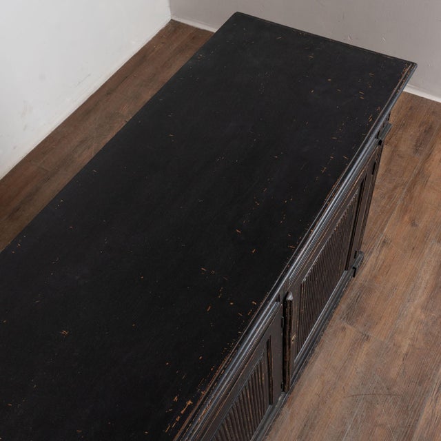 19th Century Swedish Black Painted Pine Sideboard Buffet With Fluted Carved Panels For Sale - Image 6 of 15