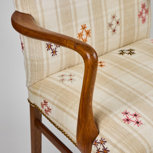 1950s Mid-Century Danish Teak Arm Chairs, Newly Upholstered in a Vintage Turkish Rug | Pair For Sale - Image 5 of 18