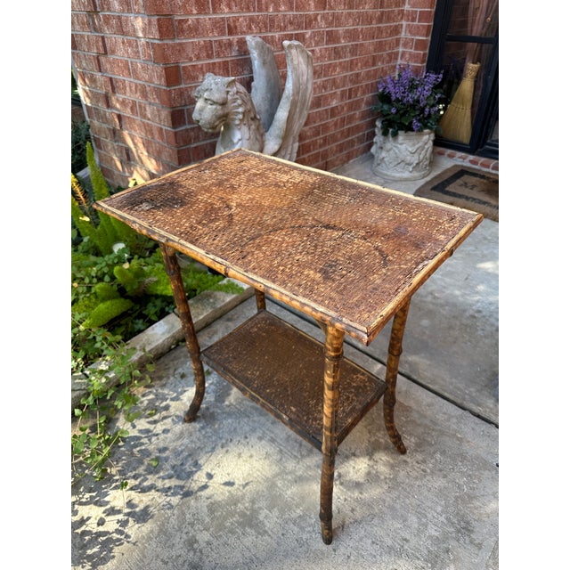 Wood 19th C Scorched Tortoise Bamboo Entry Console Table For Sale - Image 7 of 12