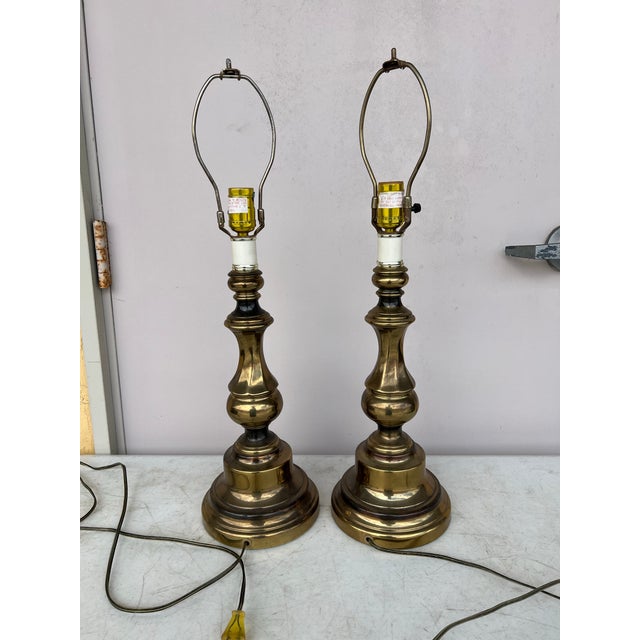 Brass 1960s Stiffel Style Brass Table Lamps - Pair For Sale - Image 8 of 8