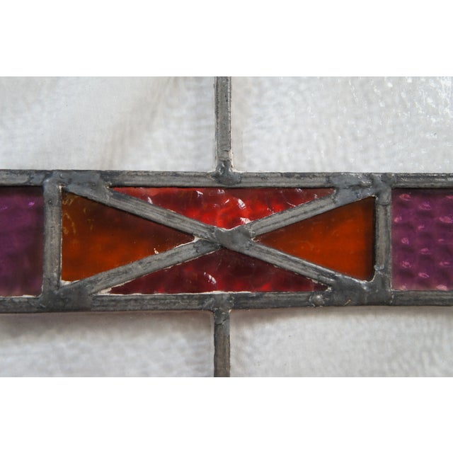 Pair of Antique Reclaimed Leaded Stained Amethyst Glass Window Panels For Sale - Image 6 of 12