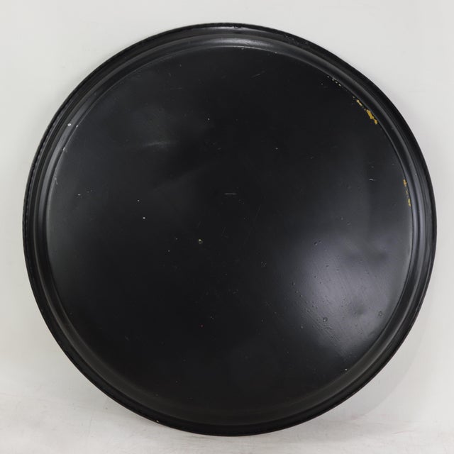 Vintage Hand Painted Tole Tray Black Lacquer With Gold Gilt Floral Bouquets and Ornate Scrollwork For Sale - Image 11 of 12