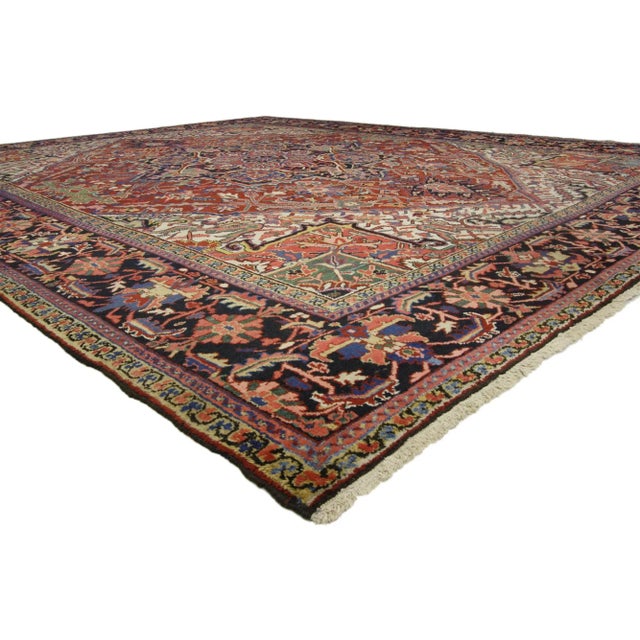 76651 TraditionalAntique Persian Heriz Rug with English Country Style Manor House 10'02 x 12'10. This hand-knotted wool...