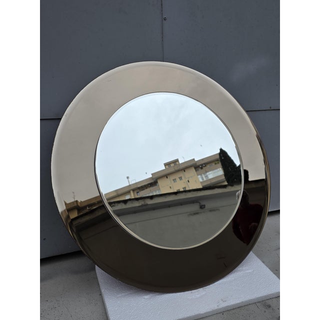 Round Bronze Crystal Mirror from Veca, Italy, 1960s For Sale - Image 3 of 7
