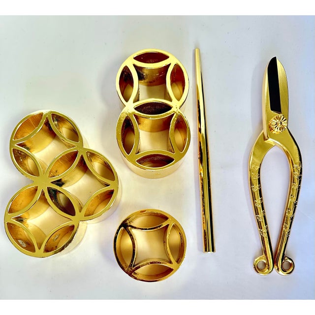 Japanese 24k Gold Plated Bonsai Ikebana Gardening Metal Scissors Kenzan Wood Box Tea Ceremony For Sale - Image 11 of 14