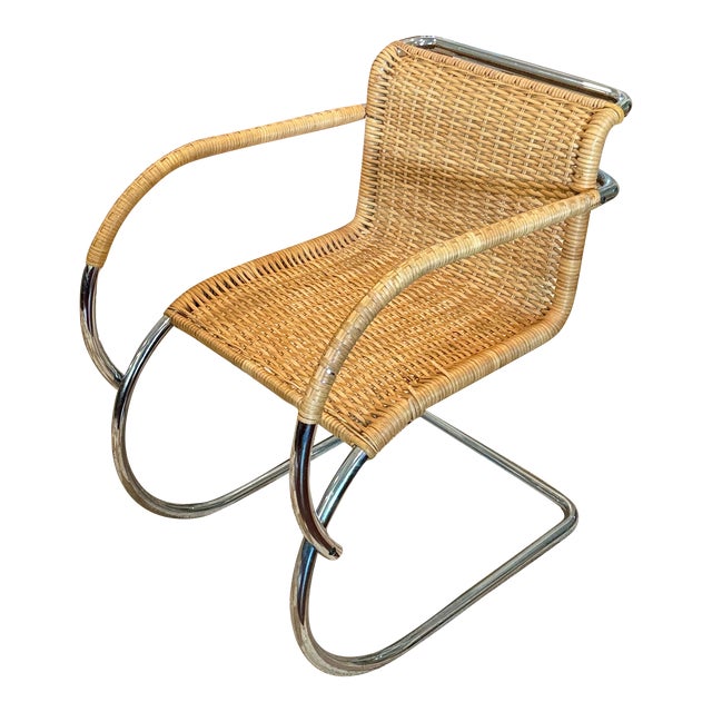 A Chrome and Wicker Mr20 Armchair Attributed to Ludwig Mies Van Der Rohe for Stendig, Circa 1960-70s, Made in Italy For Sale