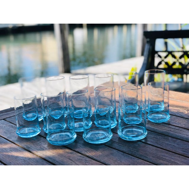 Glass Hollywood Regency Blue Glasses Set- 15 Pieces For Sale - Image 7 of 12