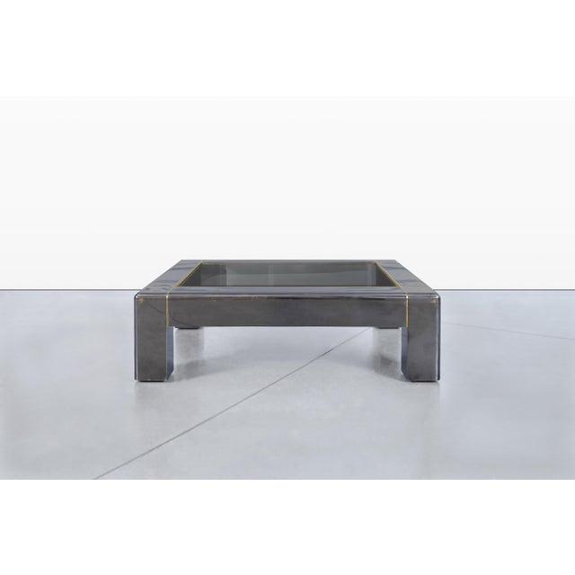 Mid-Century Modern Monumental Vintage Gunmetal Coffee Table by Karl Springer For Sale - Image 3 of 12