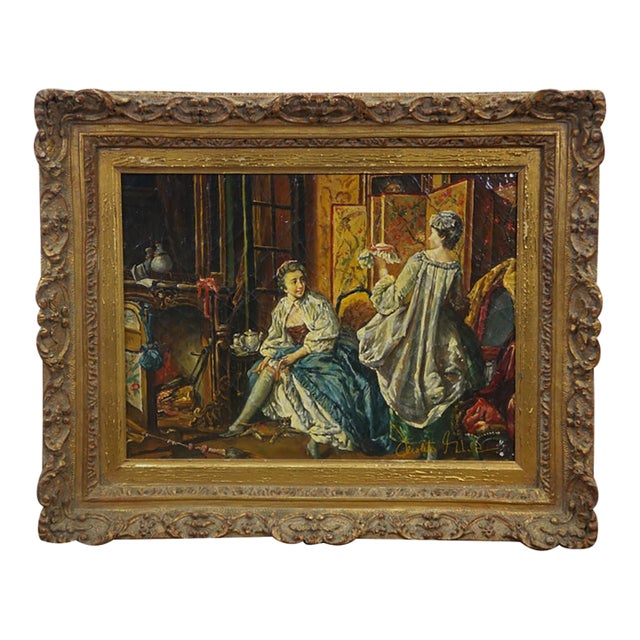 20th Century 'La Toilette' Rococo Oil Painting After Francois Boucher Framed For Sale