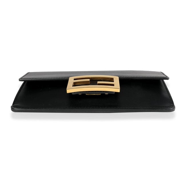 Fendi Black Calfskin Mini Flat Baguette with Strap For Sale - Image 4 of 7