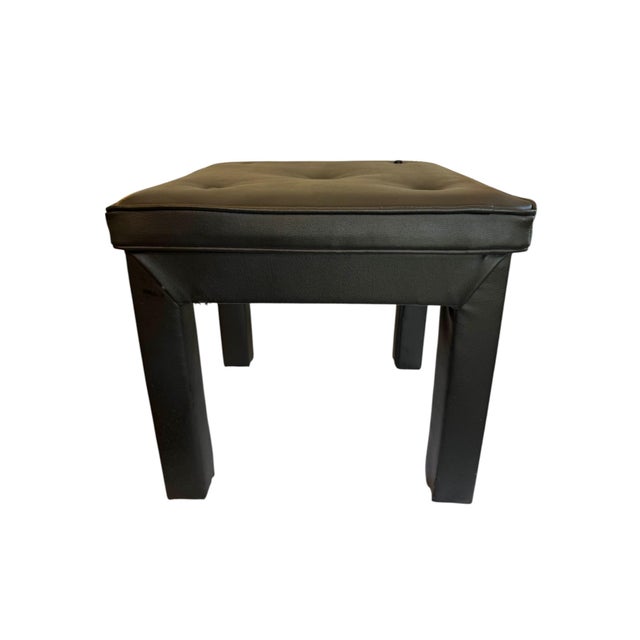 Mid 20th Century Mid 20th Century Faux Leather Black Parsons Style Stool For Sale - Image 5 of 12