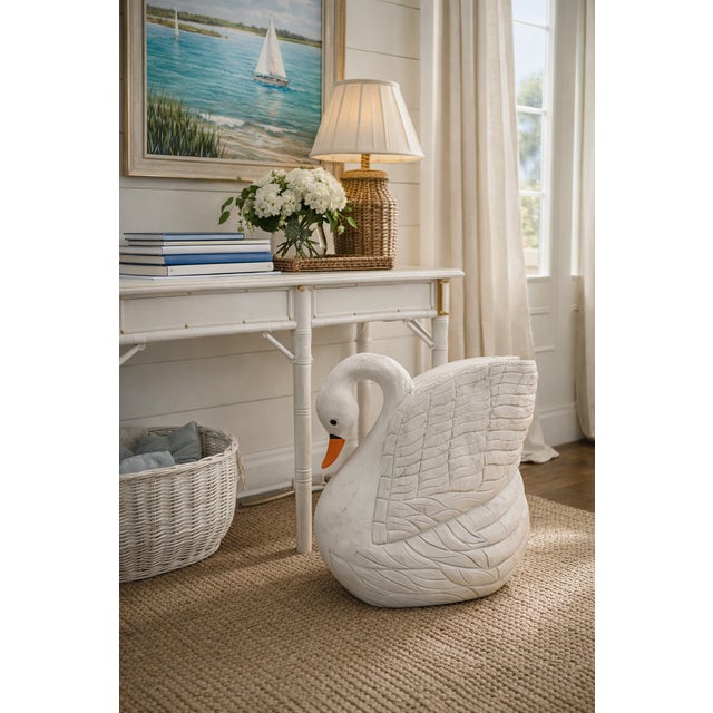 Monumental Vintage Hand Carved Wooden Swan Sculpture Palm Beach Chic Folk Art This striking oversized swan sculpture was...